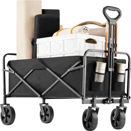 50L Tuinwagen - Voor Camping, Strand & Outdoor - Lichtgewicht Draagbare Trolley - Opvouwbare Utility Cart - zwart van Merkloos