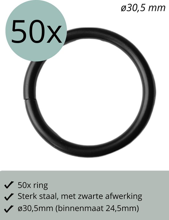 50x O-ring Zwart metaal - 30,5mm (binnenmaat 24,5mm) / Metalen Ring - Ijzeren Ring - hondriem ring - fournituren van Rillstab