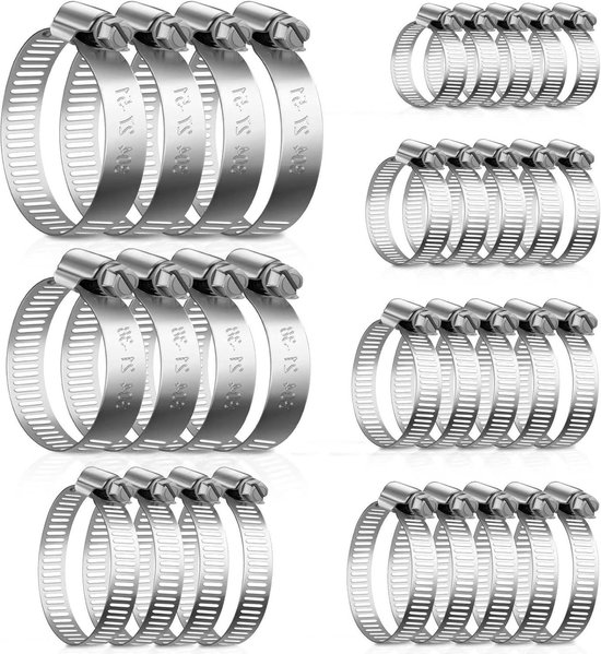 52 stuks 6-51 mm 304 roestvrij stalen slangklemmen - assortiment mini-slangklem - zwembad wasmachine vijver tuin - 7 maten van Merkloos