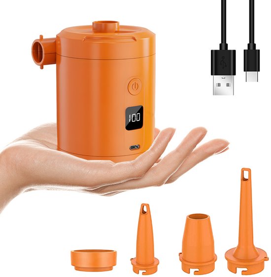 5200 mAh elektrische luchtpomp - met nauwkeurig digitaal display en accu met hoge capaciteit - Oranje kleur