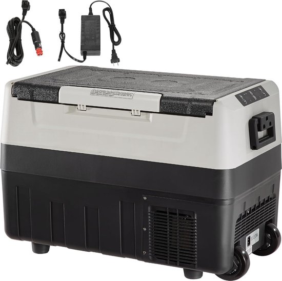 55L Auto Koelbox en Vriezer - Draagbare Compressor Koelbox voor Camping - Reizen en Outdoor Avonturen - zwart/grijs van Fineday