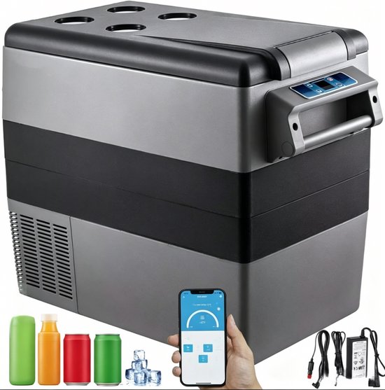 55L Compressor Koelbox Vrieskast Dual Zone 12V 24V DC 230V AC Compressor Koelkast Auto Camper Vakantie Met App Bediening Batterijbescherming Laag Geluid