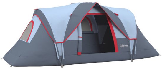 5‑6 Persoons Tunnel Kampeertent, Koepeltent van Polyester, Grijs, 4,55 x 2,3 x 1,8 m met Haringen
