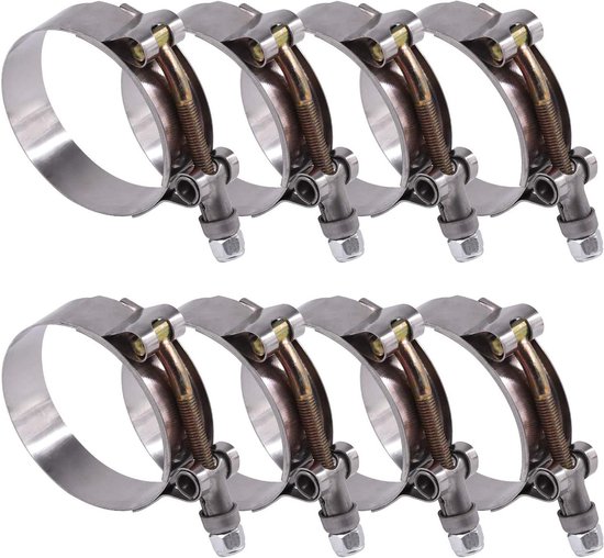 57-65mm RVS T-Bolt Slangklemmen Set voor Turbo Inlaat - Hoogwaardige Intercooler Klemmen - 8 Stuks