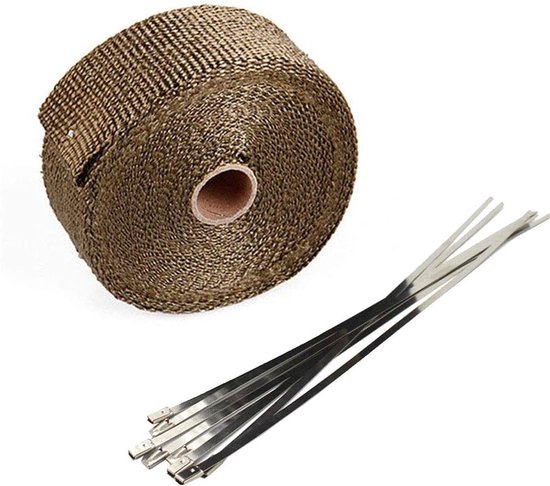 5cm x 5m Glasvezel Bruin Motorfiets Thermische Band Uitlaat Tape Band Hittebeschermingsband Uitlaatpijp Isolatie Uitlaattape Uitlaatband Auto met 6 Kabelbinders