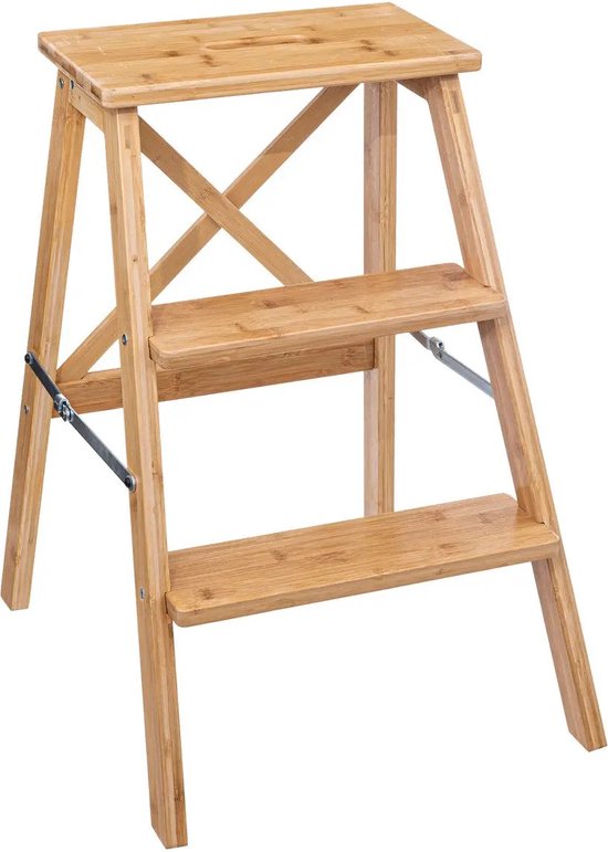 5Five Keukentrapje/opstapje met 3 treden - Inklapbaar - Bamboe - B50 x D43 x H63 cm van 5Five