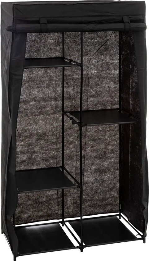 5Five Mobiele opvouwbare kledingkast - zwart - hang en leg opties - kunststof - 88 x 46 x 169 cm - camping/zolder van 5Five