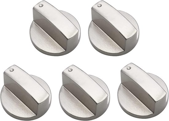5pcs 8mm Gas Stove Knobs Universal Gas Stove Adapter Accessories, Cookware Knobs Brushed Metal Universal Silver Control Knob, Suitable for Replacing Gas Stove Knobs van Merkloos