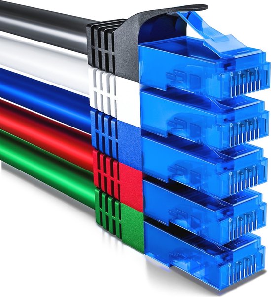 5x 1m CAT6 Netwerkkabel Set - U-UTP RJ45 LAN Kabel voor Ethernet, Switch, Router en Modem - Kleurrijk van HB-Digital