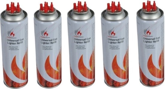 5x Aanstekergas Navulling - butaan gasfles voor het vullen van aanstekers - 5 x 250ml van Oblix