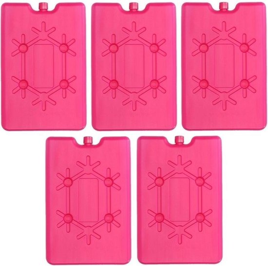 5x Koelelementen fel roze 16 cm - Koelblokken/koelelementen voor koeltas/koelbox