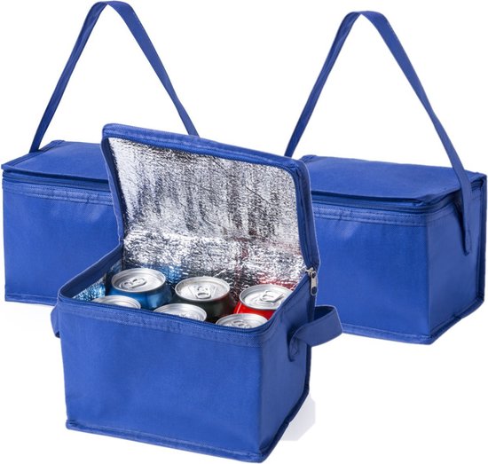5x stuks kleine mini koeltassen blauw sixpack blikjes - Compacte koelboxen/koeltassen van Lowlands Outdoor