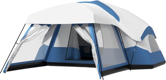 6-8 Persoons Gezinstent Blauw - 518x487x237 cm, Tunnelkoepel met Luifel & 2 Ramen – Waterdicht (3000 mm) – Geschikt voor Kamperen, Festivals en Buitenavonturen