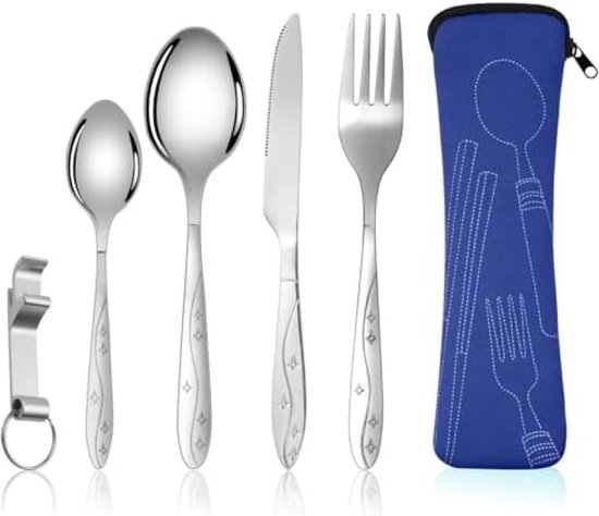 6-delig campingbestek van roestvrij staal - Voorbereid op pad - Camperen van $