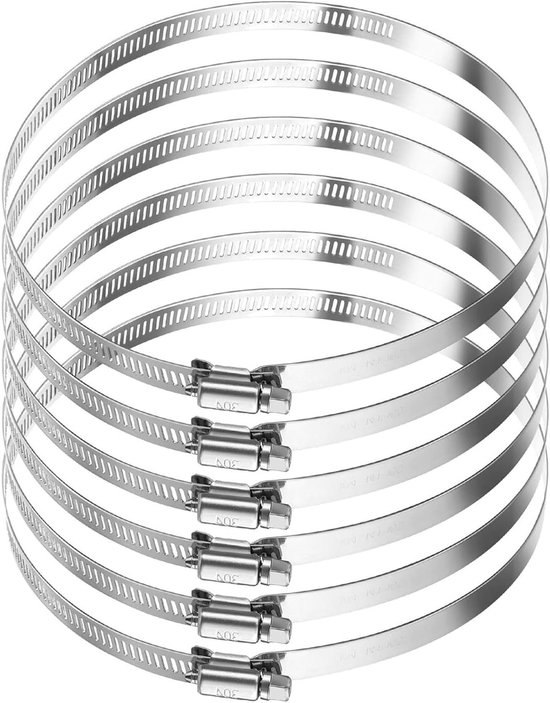 6-delige RVS Slangklemmen Set 141-165mm Verstelbare Slangklemmen voor Uitlaat, Ventilatie en Pijpleidingen