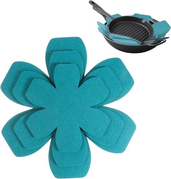 6-delige Vilt Potbeschermers, 3 Maten (15/20/25 cm) - Antislip Warmte-isolatie Mat voor Pannen, Potten en Schalen in Blauw, Ideaal voor Keuken en Huishoudelijk Gebruik