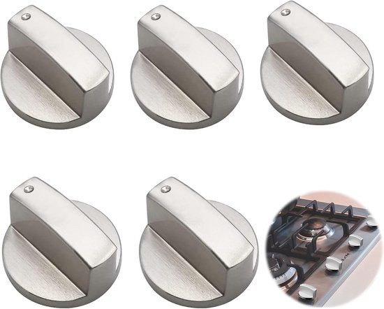 6 mm Gas Stove Knobs - 5 Pieces - Silver Knobs - Universal Brushed Metal Cooker Knobs - Gas Stove Control Button - Gas Stove Adapter - Accessories voor Keuken van Richting.