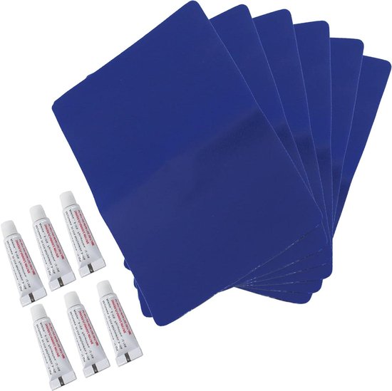 6 Pack PVC Heavy Duty opblaasbare boot reparatie patch kit met lijm 185mm* 125mm rubberen boot waterdichte patches lijm reparatie accessoire kit voor opblaasbare boot kano kajak blauw van Merkloos