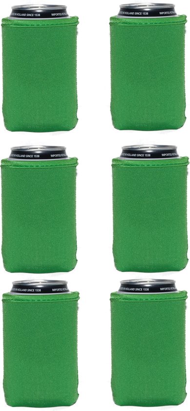 6 st. bier - frisdrank blik koelhoud hoesje in groen - bierblik hoesjes - Festival - Vakantie - Strand - Carnaval van Merkloos