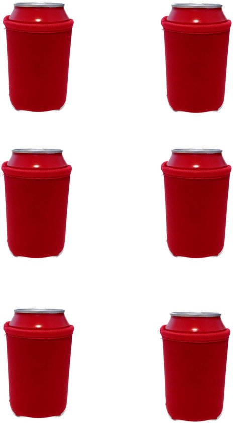 6 st. bier - Frisdrank blik koelhoud hoesje in ROOD|bierblik hoesjes | Festival | Vakantie | Strand | Carnaval van Outdoorproof