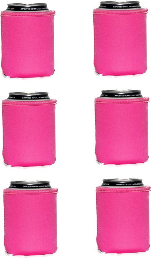 6 st. bier - frisdrank blik koelhoud hoesje in ROZE | bierblik hoesjes | Festival | Vakantie | Strand | Carnaval van Toitoys