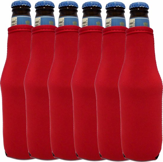 6 st. bierfleshouder- flessen koel houder | bierfleshoes | Rood van MIJNS sluitingen