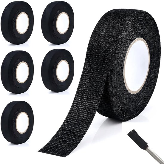 6 Stuks Auto Weefband 19mm x 15m, Kleefband voor Kabelbomen | Zelfklevend viltband, hoge flexibiliteit, voor kabelbomen van auto's, motoren en elektrische voertuigen.