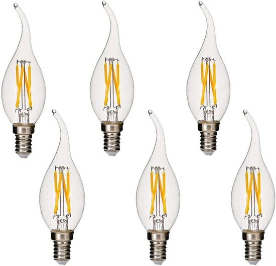 6 stuks e14 kaarslamp 4w E14 Vintage Candelabra 4W C35 Led-lamp 400 Lumen Warm Wit 2700K LED Kroonluchter Lampen E14 Equivalent 40W, E14 Flame Tip No Dimmable C35 LED Candle Lamp