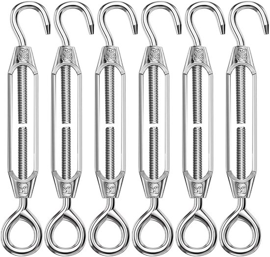 6 Stuks M5 Spanners van RVS, Verstelbare Stalen Kabel Spanner voor Tuin, Zeil en Draad Fencing Tensioner met Haak, Duurzame Tensioner voor Touw en Kabelgebruik