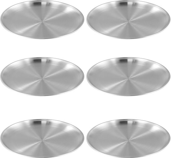 6 stuks roestvrijstalen borden 26 cm, campingservies, BPA-vrij, verdikt, onbreekbaar, 304 metalen plaat, stalen plaat, campingserviesset voor 6 personen, ronde schotels, picknick, keuken, party