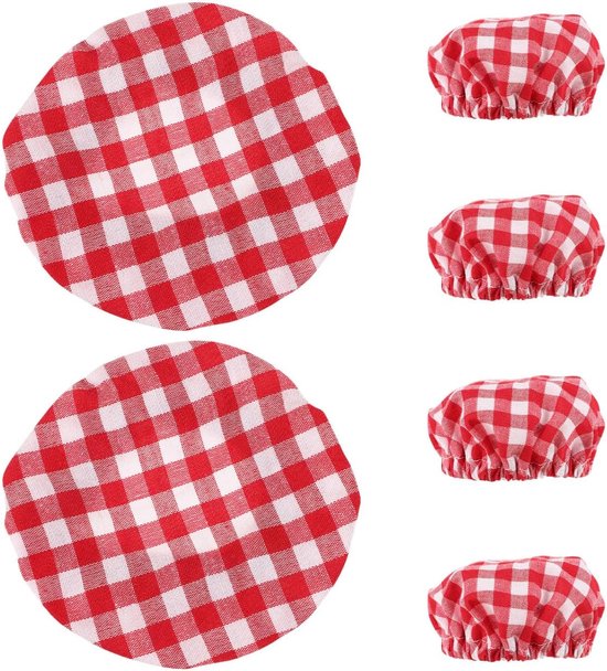 6 Stuks-Rood geruit Voedselkap-Voedselafdekking- Vliegenkap - stoffen deksels - stoffen deksels voor zuurdesem pottenkomdeksel -herbruikbare komhoezen-uitgerekte deksel -stoffen komdeksel -Geschikt voor borden, kommen en bakjes-Bescherm je eten
