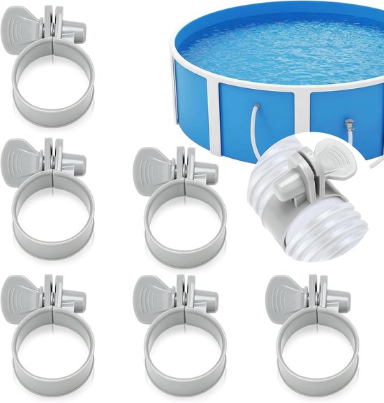 6 stuks slangklemmen, zwembadslang, 32-38 mm, kunststof, verstelbare slangklemmen, filterpomp, slangklemmen, klemmen voor zwembadslang, geschikt voor zwembaden van 3,18 tot 3,81 cm