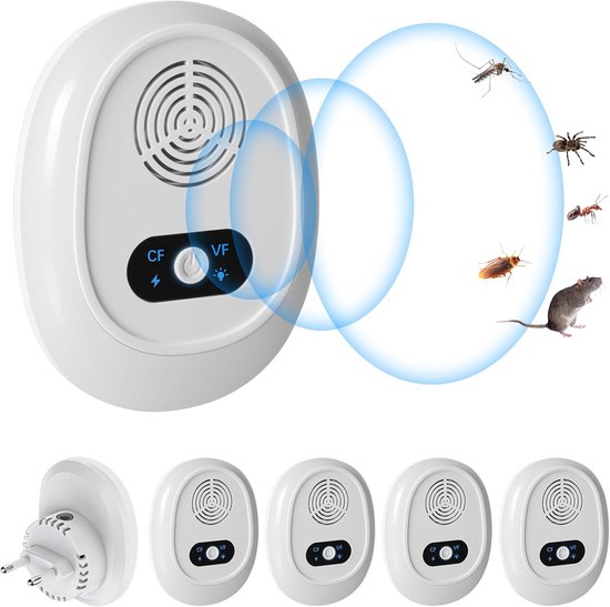 6 stuks ultrasone ongediertebestrijder, stopcontact, insectenwerend middel, plug-in, ultrasone ongedierteverjager voor muggen, kakkerlak, muizen, spinnen, vliegen