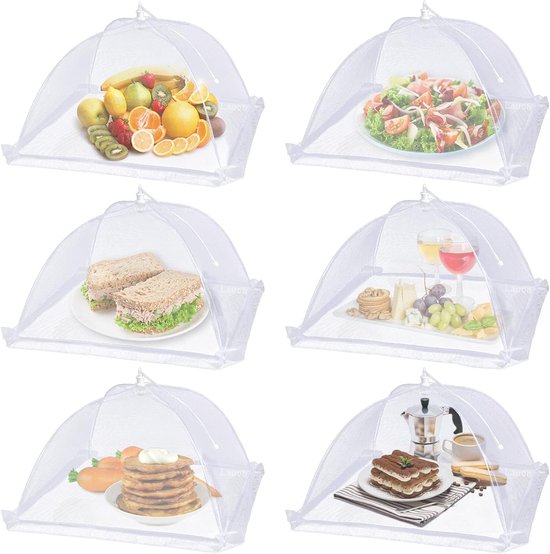 6 stuks - Vliegenbescherming - Voedselbescherming - 43 * 43 cm - Opvouwbare Voedselbescherming - Vliegenbescherming - Geschikt voor barbecue - Vliegenbescherming - Bescherming tegen vliegen en honnen - Wit