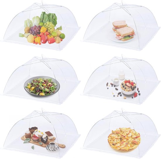 6 Stuks Voedselafdekking - Voedselkappen - Voedselhoezen - Opvouwbare Schotelhoezen - 17 Inch - Gaas - Met Handvat - Inklapbaar - Beschermt Eten Tegen Insecten - Fijn Net Tegen - Voor Keuken, Picknick, Buiten