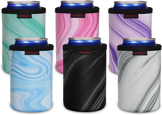 6 x 12oz Can Blikkoeler - Geïsoleerd, Herbruikbaar en Antislip Neopreen houder voor Bierblikjes (355 ml) - Marmerstijl