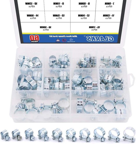 60 stuks brandstof injectie stijl slang klem assortiment kit voor diesel benzine pijp - 10 maten - handig voor auto reparaties van Merkloos