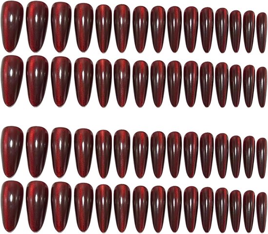 60 stuks Cateye Press On Nails Amandel, glitter zwart rood nagels om op te plakken, Sparkle Bling nepnagels, kunstnagels, herbruikbare kunstnagels om op te plakken voor vrouwen