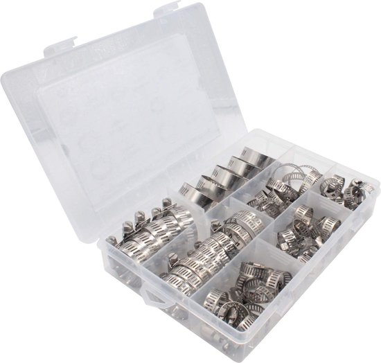 60 stuks - Slangklemset - slangklem - Ø 8-38mm - RVS - zilver - Brandstofleidingklem - Bereik Wormwiel Slangklem - voor Loodgieters-, Automobiel- en Mechanische Toepassingen van Fixman