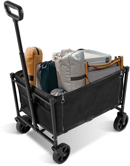 60L Bolderkar - Inklapbare Bolderwagen - Opvouwbaar - 80KG Draagkracht - Transportwagen - Verstelbare hendel - Kinderenvervoer - Bolderkarren - Zwart
