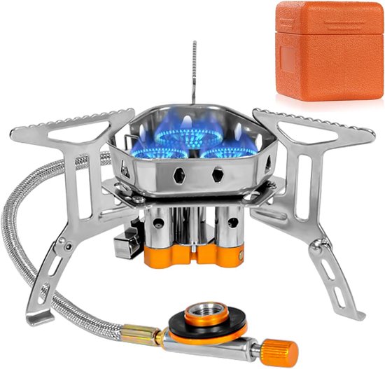 6800 W Mini Gas Stove voor Camping - Winddicht - Met Piezo Aansluiting - Opvouwbaar - Buitenkooktoestel met Adapter - Gasfornuis voor Picknick - Trekking - Wandelen van Merkloos