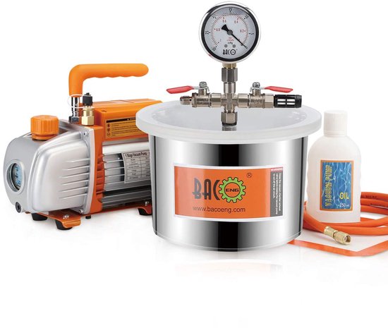 6,8L vacuümkamer met 3CFM eentraps vacuümpomp onderdrukpomp met manometer HVAC