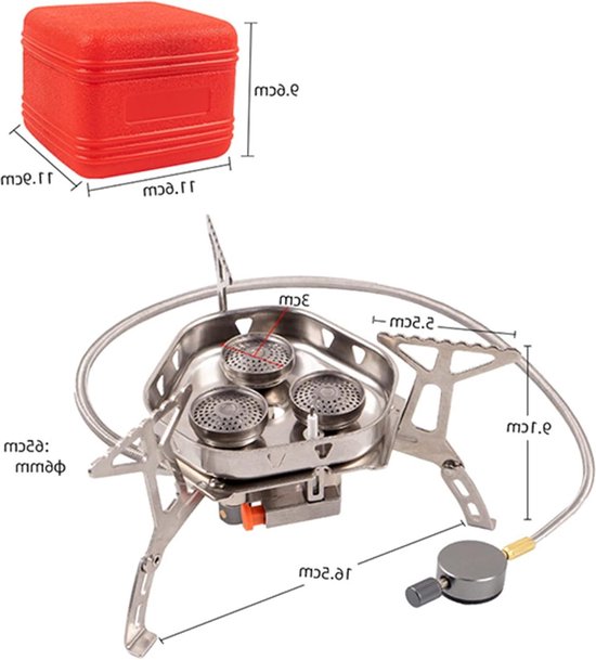 6900 W Winddicht Draagbaar Gasfornuis - 3 Brander Camping Kachel met Piezo Ontsteking - Outdoor Koken BBQ Picknick Wandelen Trekking van MaxxGarden