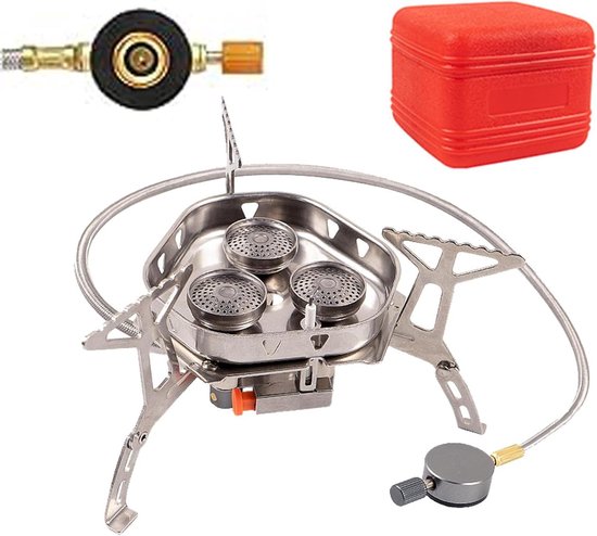 6900W draagbaar winddicht gas campingkooktoestel met gas 3 pit en piëzo-ontsteking voor BBQ wandelen picknick camping backpacken trekken van Merkloos