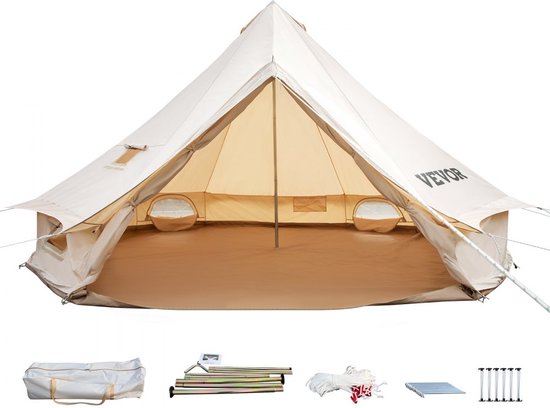 6m Bell Tent Outdoor Glamping Canvas Tent Katoenen Tipi Tent voor Kamperen Waterdicht voor Familie Kamperen Buiten Jagen voor Alle Seizoenen van Merkloos