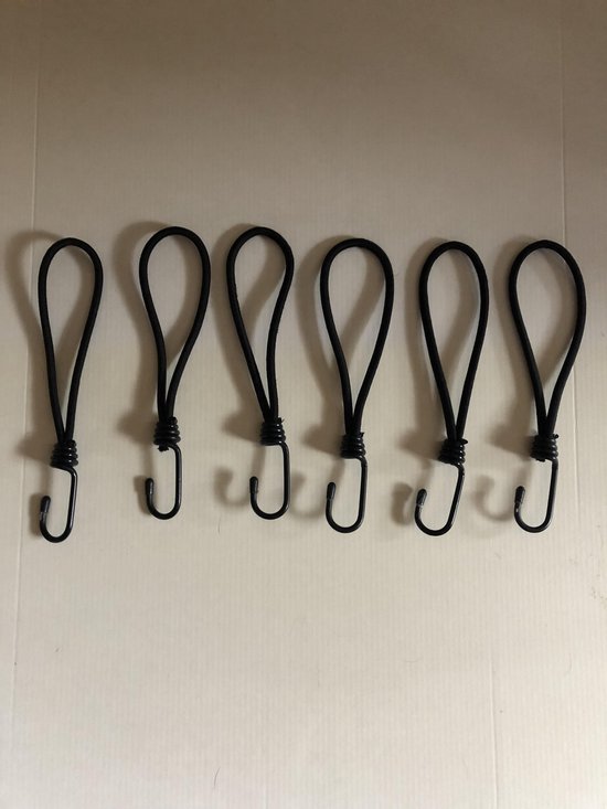 6mm Spinhaak met 200 mm elastiek- 6 stuks van Toolland