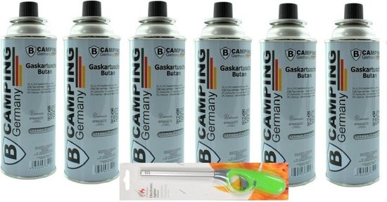 6x Butaan gasfles gasvulling 227 gram inclusief gasaansteker van Kemper