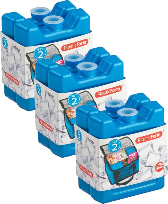 6x stuks 100 grams koelelementen 8 x 7.5 x 2.3 cm kobalt blauw kunststof met sneeuwvlokken print van Theodore.