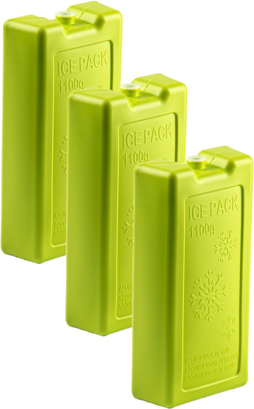 6x stuks 1100 grams koelelementen 22 x 11.5 x 5 cm groen plastic van Technoxtensor