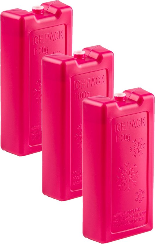 6x stuks 1100 grams koelelementen 22 x 11.5 x 5 cm roze plastic van Kerafactum